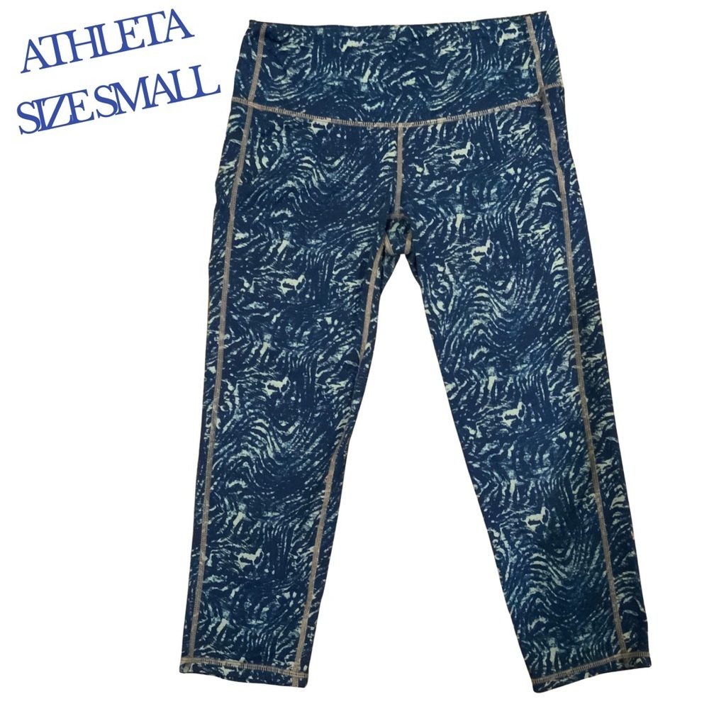 Athleta Navy‎ and Cream Abstract Leggings